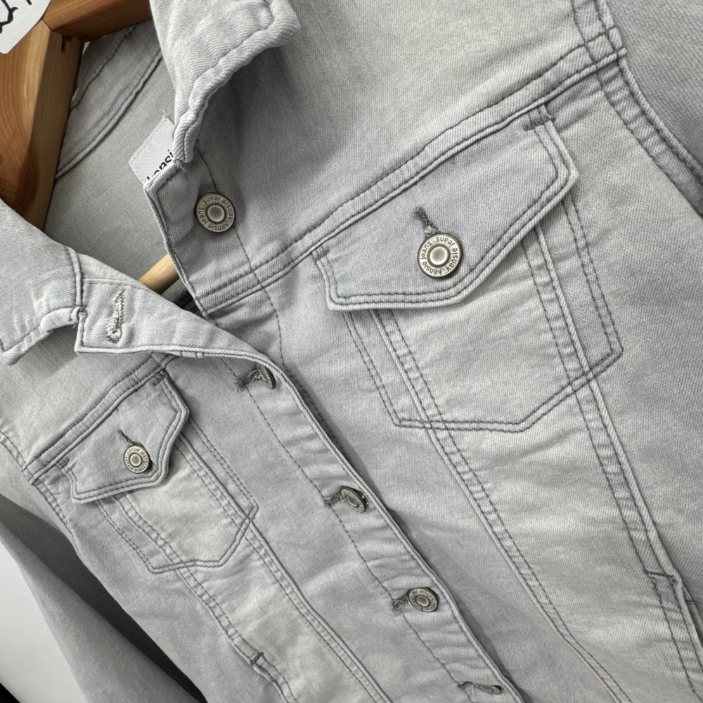 Kensie Jeans Womens Light Gray Denim Trucker Jacket Size Small Stretch Casual